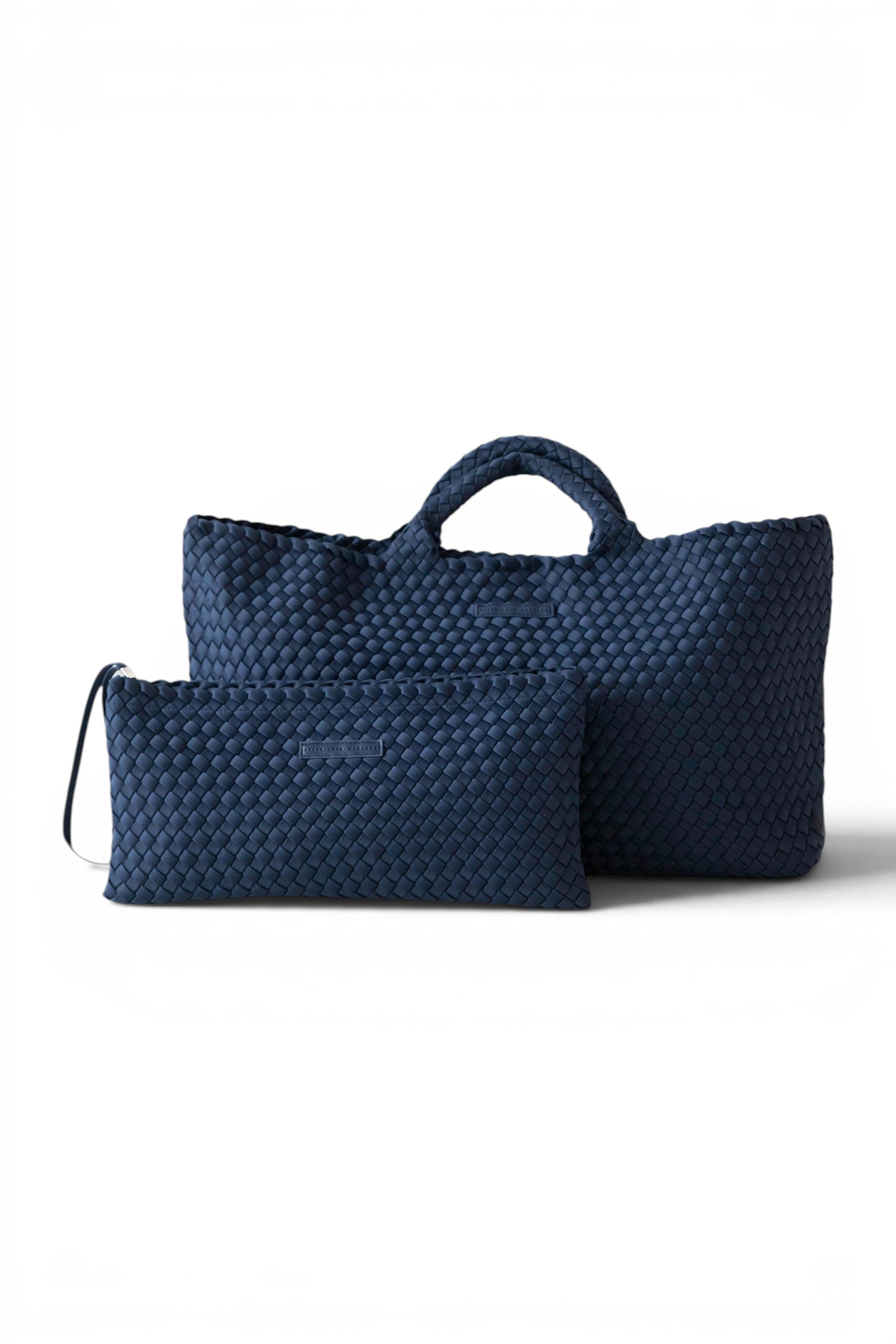 Mahjong Bag - Woven Carryall with Matching Tile Pouch: Navy