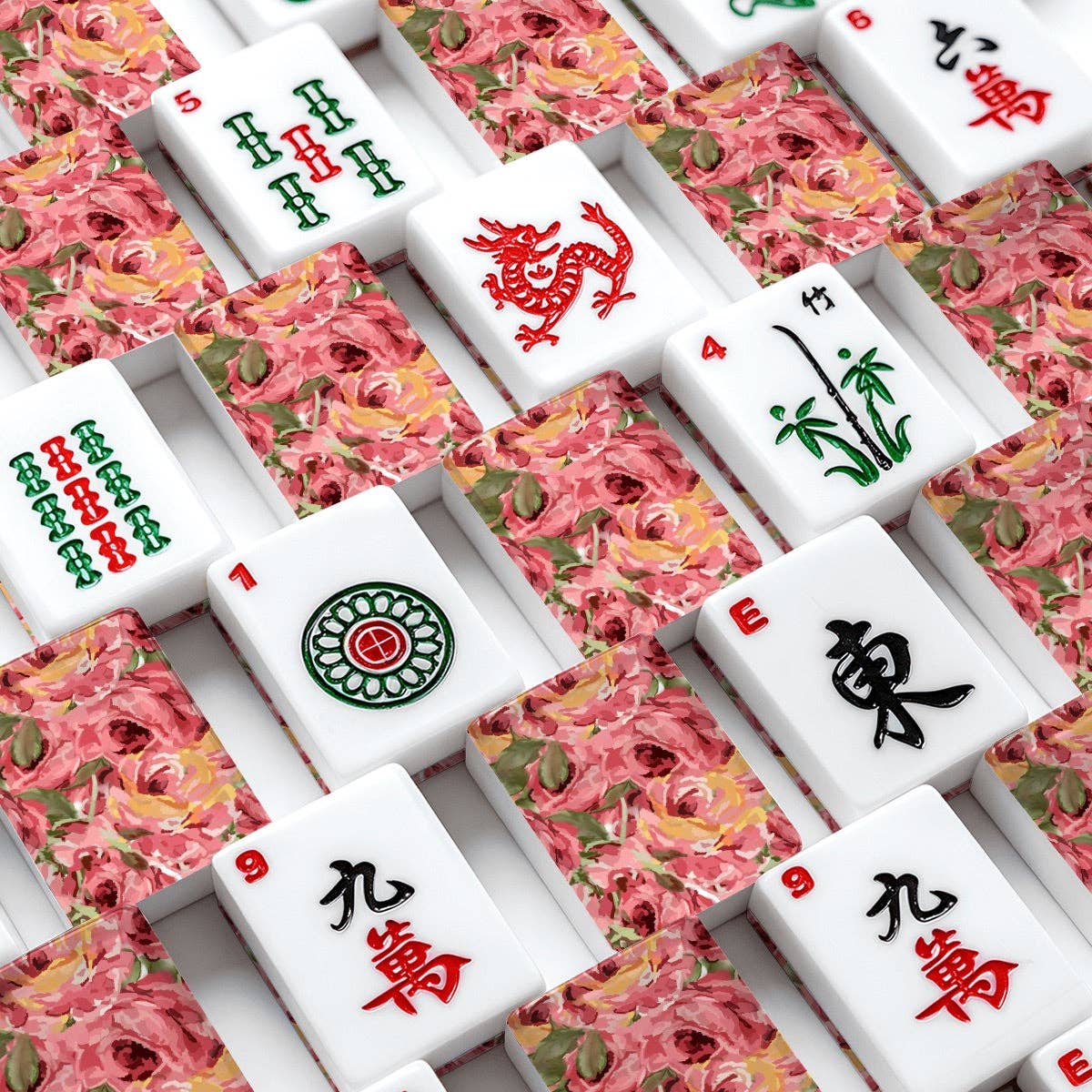 Hand painted Roses American Mahjong Tiles: Bag Set