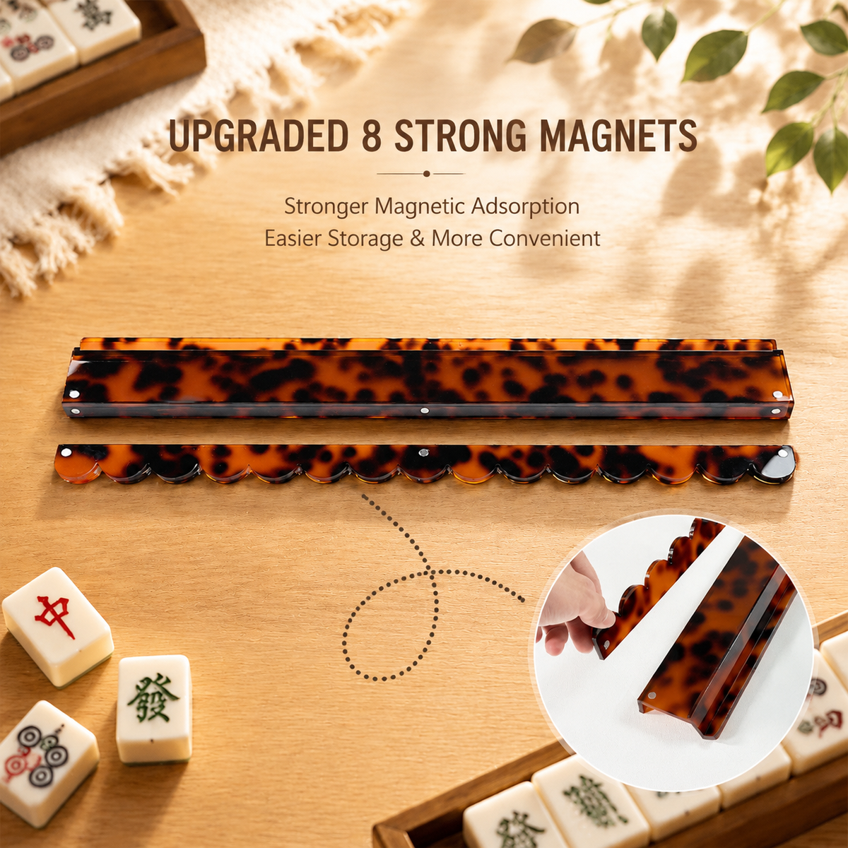 Acrylic Mahjong Push Rack – Tortoiseshell Style Tile Organizer for American Mahjong: 20‘’-Beige
