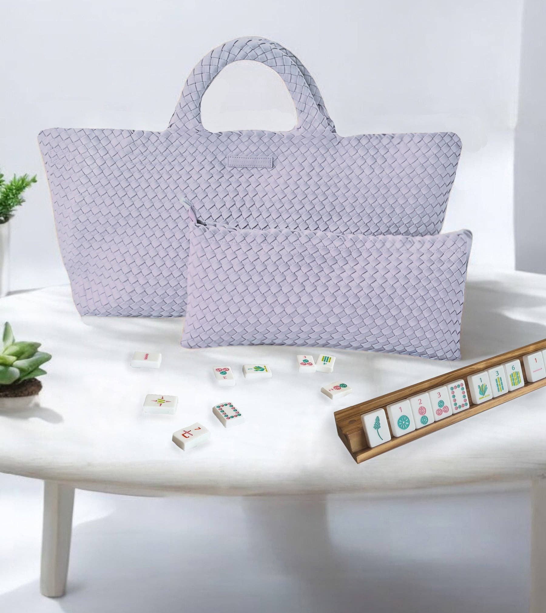 Woven Mahjong Carryall: Cream