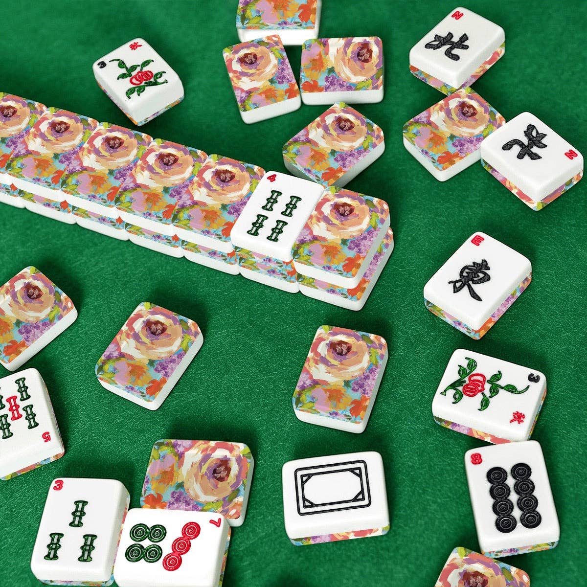Painted Florals American Mahjong Tiles: Bag Set