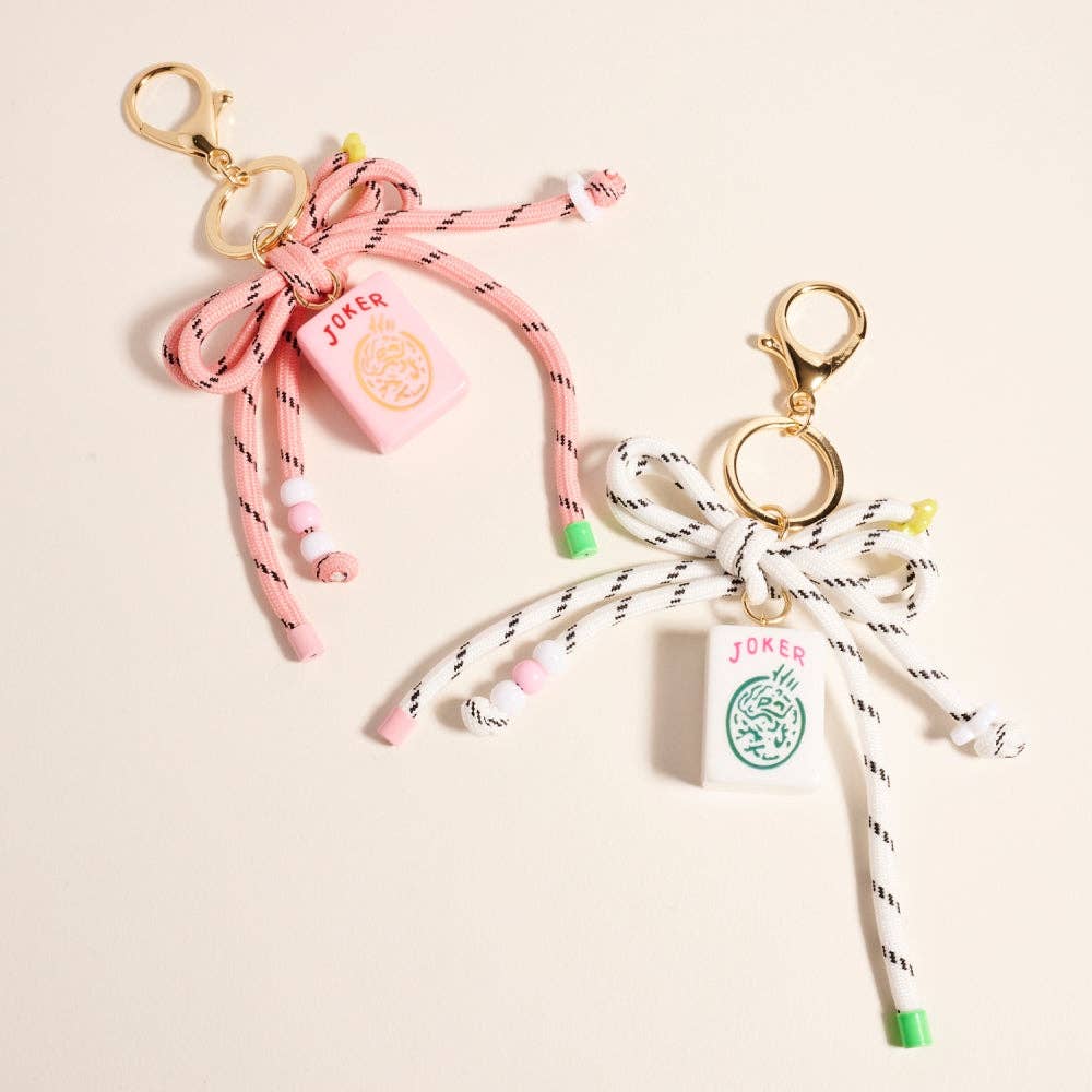 7 Inch Mahjong Joker Tile Cord Keychain Bag Charm: White / ONE