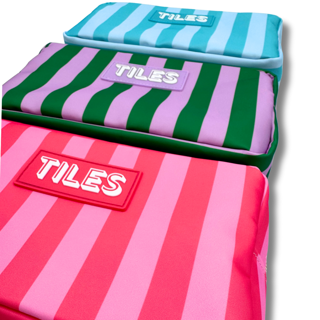 Premium Mahjong Tile Bags  |  Fits Most Large Tile Sets  : Stripes- Pink & Red Tile Bag