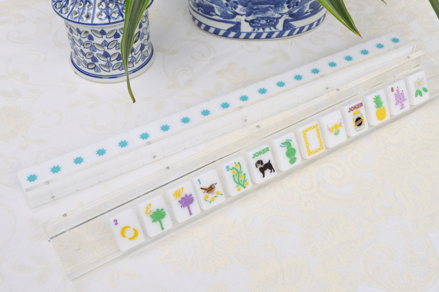 Clear Acrylic Mahjong Rack and Pusher, Set of 4