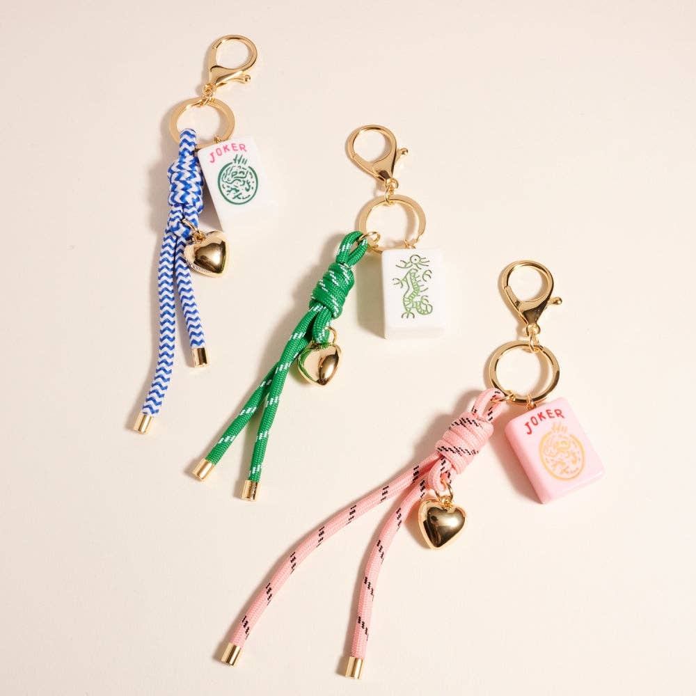 Mahjong Tile Puffy Heart Cord Keychain Bag Charm: Pink / ONE
