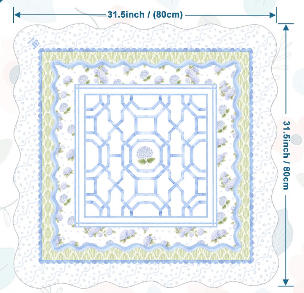 Hamptons Hydrangea Mahjong Mat | The House of Hydrangea Coll: 31.5" Square