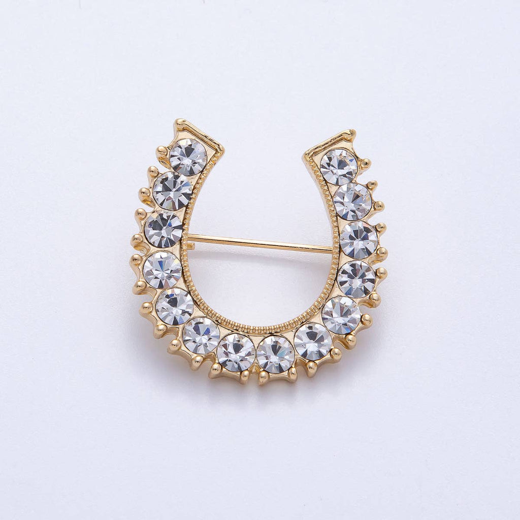 18K Gold Filled 29mm Micro Paved CZ Lucky Horseshoe Brooch Pin | BH-050