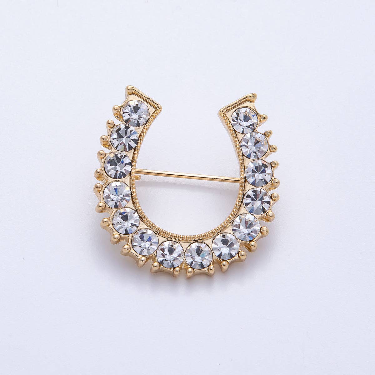 18K Gold Filled 29mm Micro Paved CZ Lucky Horseshoe Brooch Pin | BH-050