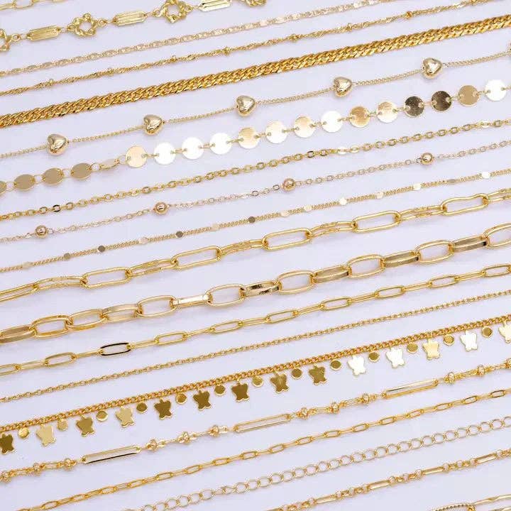 Charm Bar Chain Mystery Bag Sampler 10 Random Gold Chain: 7 inch Bracelet
