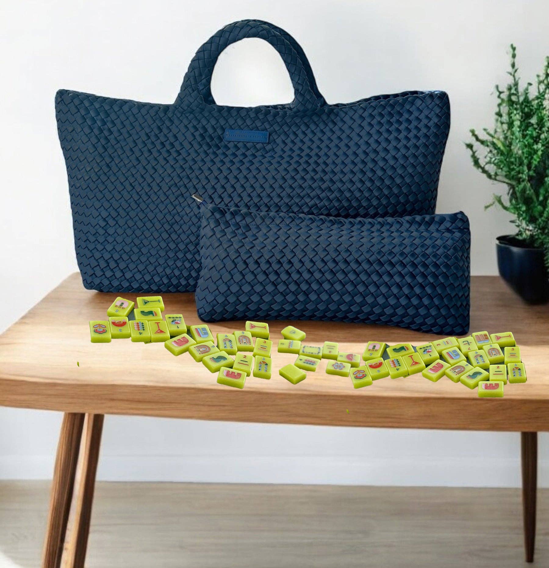 Woven Mahjong Carryall: Cream