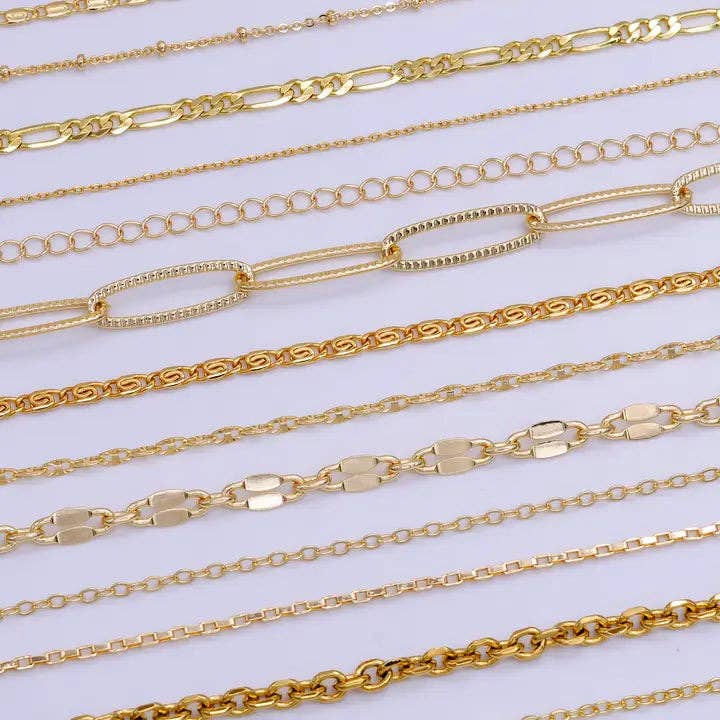 Charm Bar Chain Mystery Bag Sampler 10 Random Gold Chain: 7 inch Bracelet