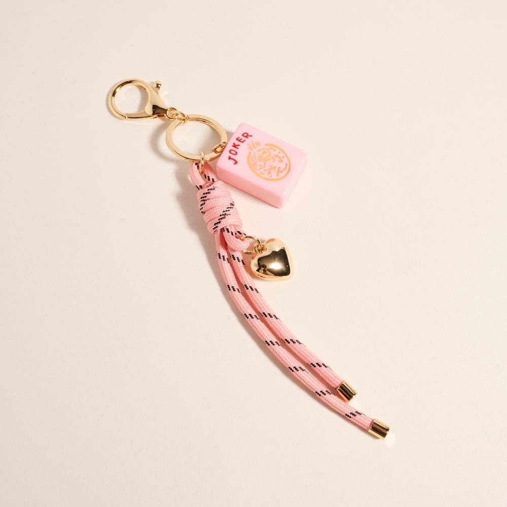 Mahjong Tile Puffy Heart Cord Keychain Bag Charm: Pink / ONE