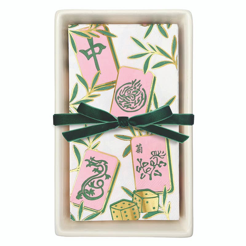 Ceramic Guest Napkin Tray + Napkins - Tiles: 13"L x 7"W