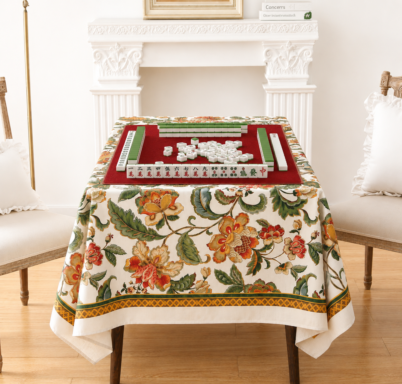 Rustic Floral Vintage Linen Tablecloth
