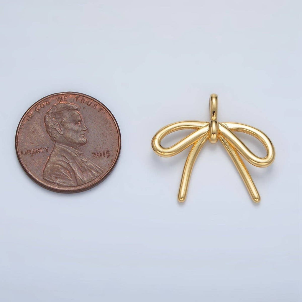 24K Gold Filled Minimalist Tied Ribbon Bow Pendant | I797