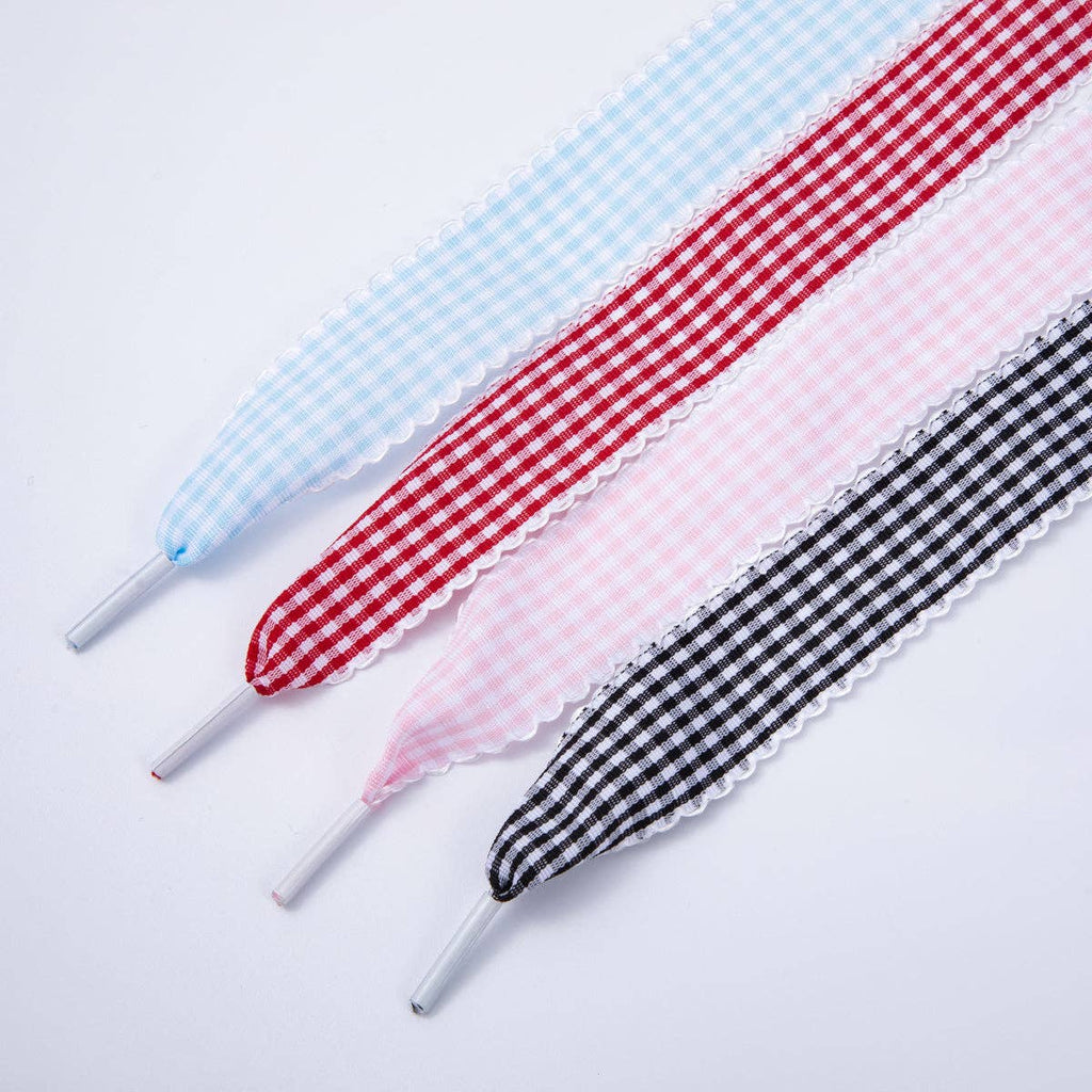 Black, Blue, Red, Pink Gingham Checkered Retro Ribbon Shoelaces | WB00296 - WB00299: Red