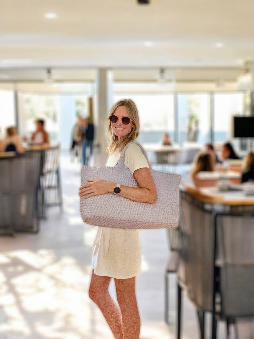 Woven Mahjong Carryall: Cream
