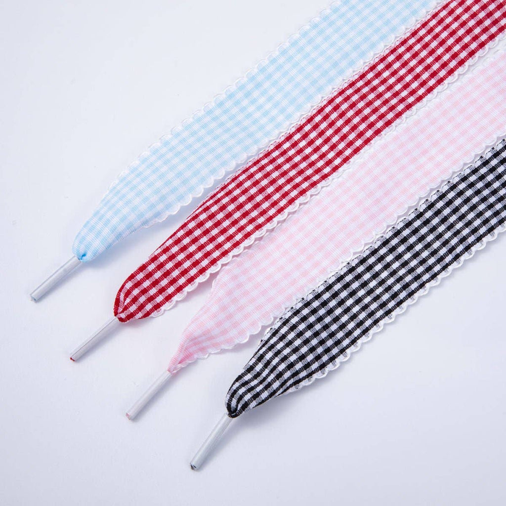 Black, Blue, Red, Pink Gingham Checkered Retro Ribbon Shoelaces | WB00296 - WB00299: Black