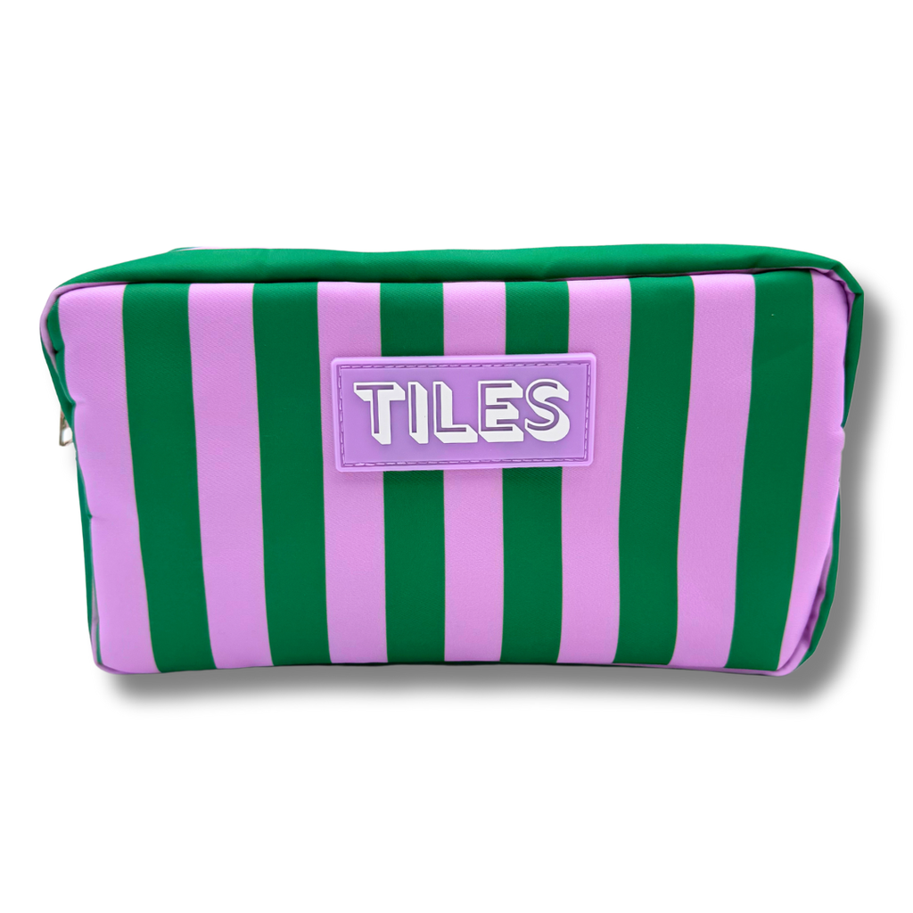 Premium Mahjong Tile Bags  |  Fits Most Large Tile Sets  : Stripes- Pink & Red Tile Bag