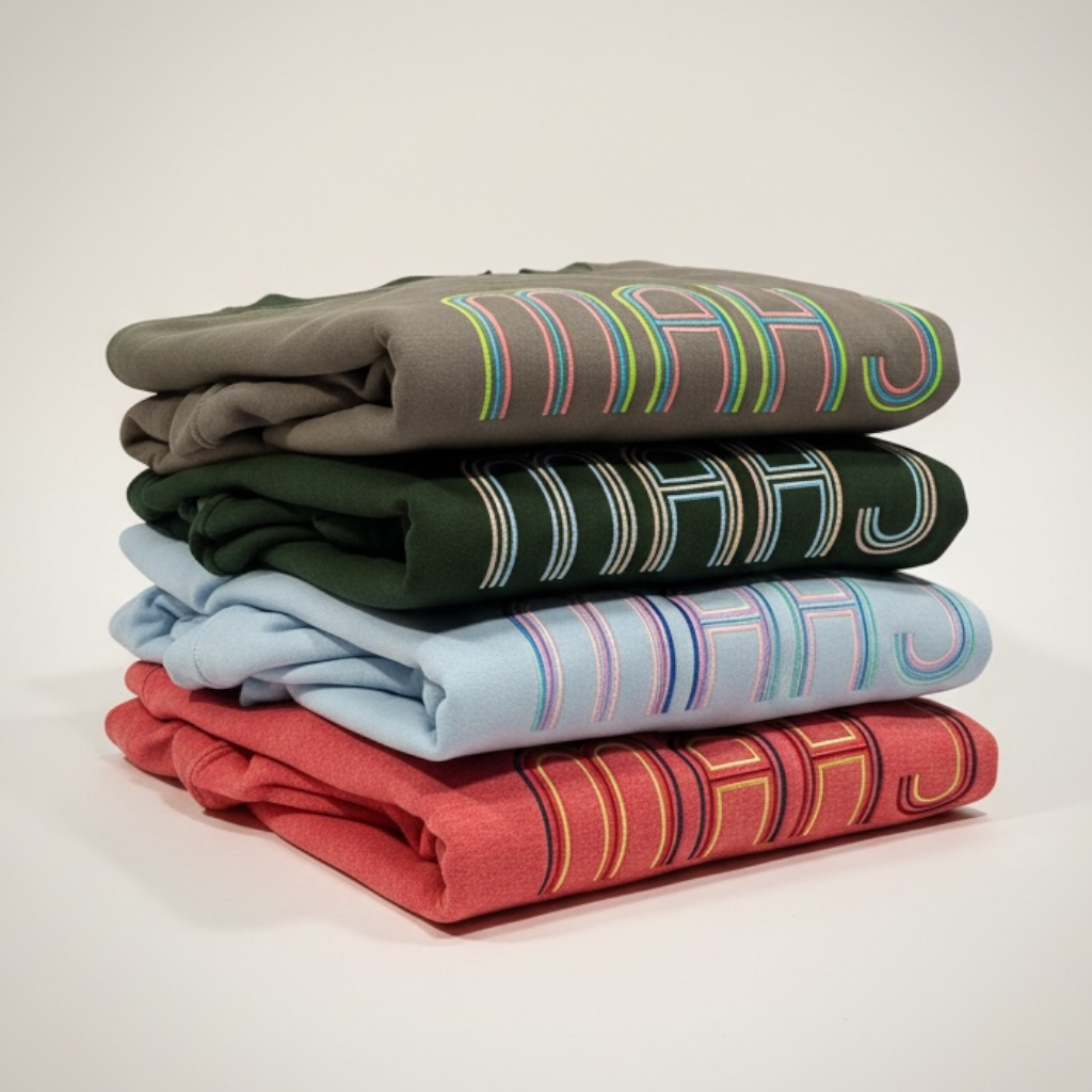 Mahjong Crewneck Sweatshirt with Retro Embroidery: Forrest Green / L