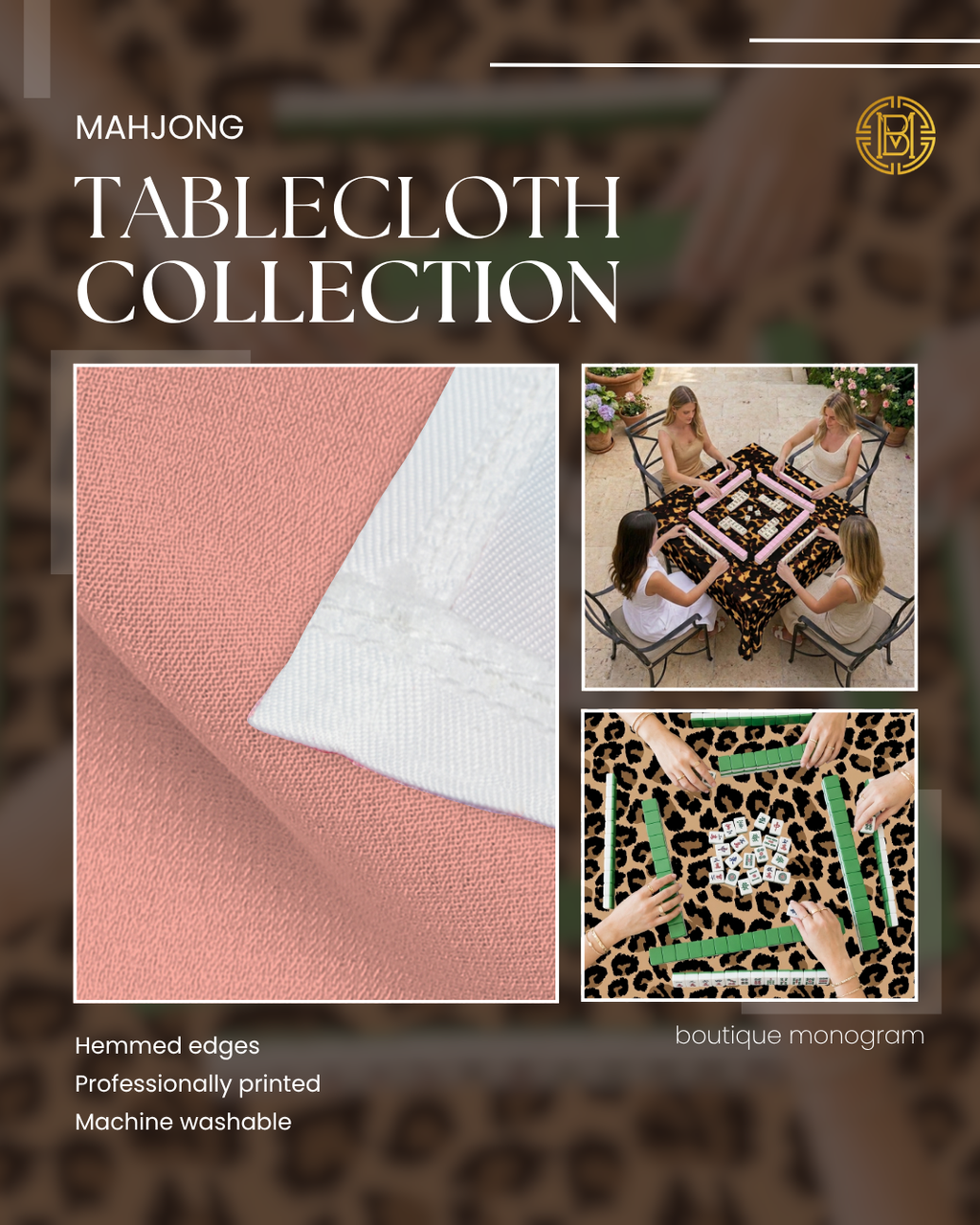 Mahjong Tablecloth, Boutique Monogram: Sloane / 55" polyester