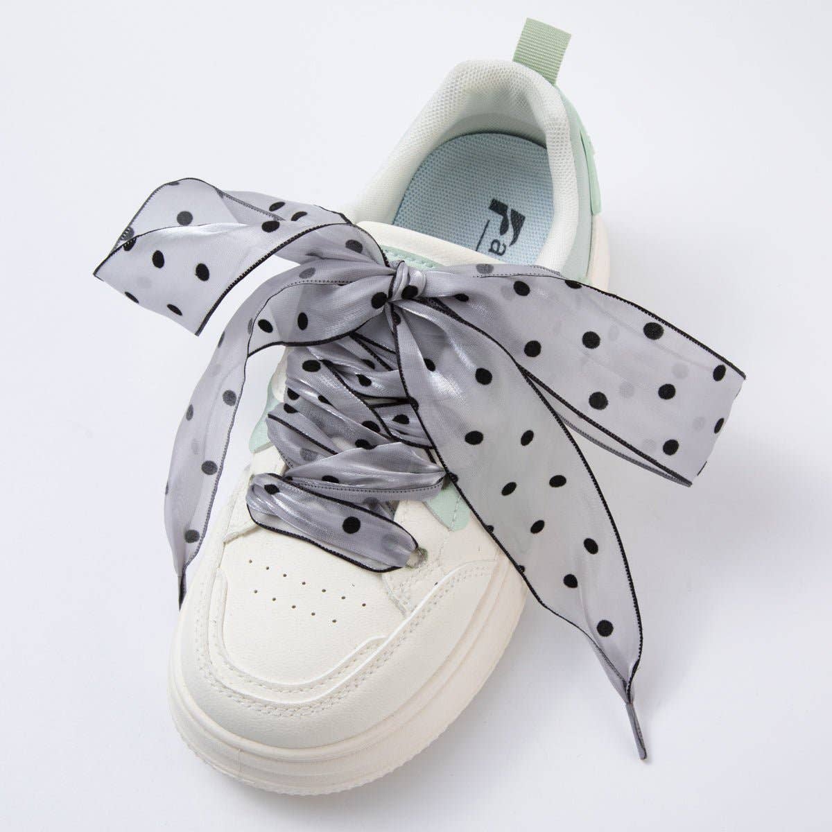 White, Pink, Black Retro Polka Dotted Sheer Chiffon Fabric Ribbon Shoelaces | WB00309 - WB00311: White