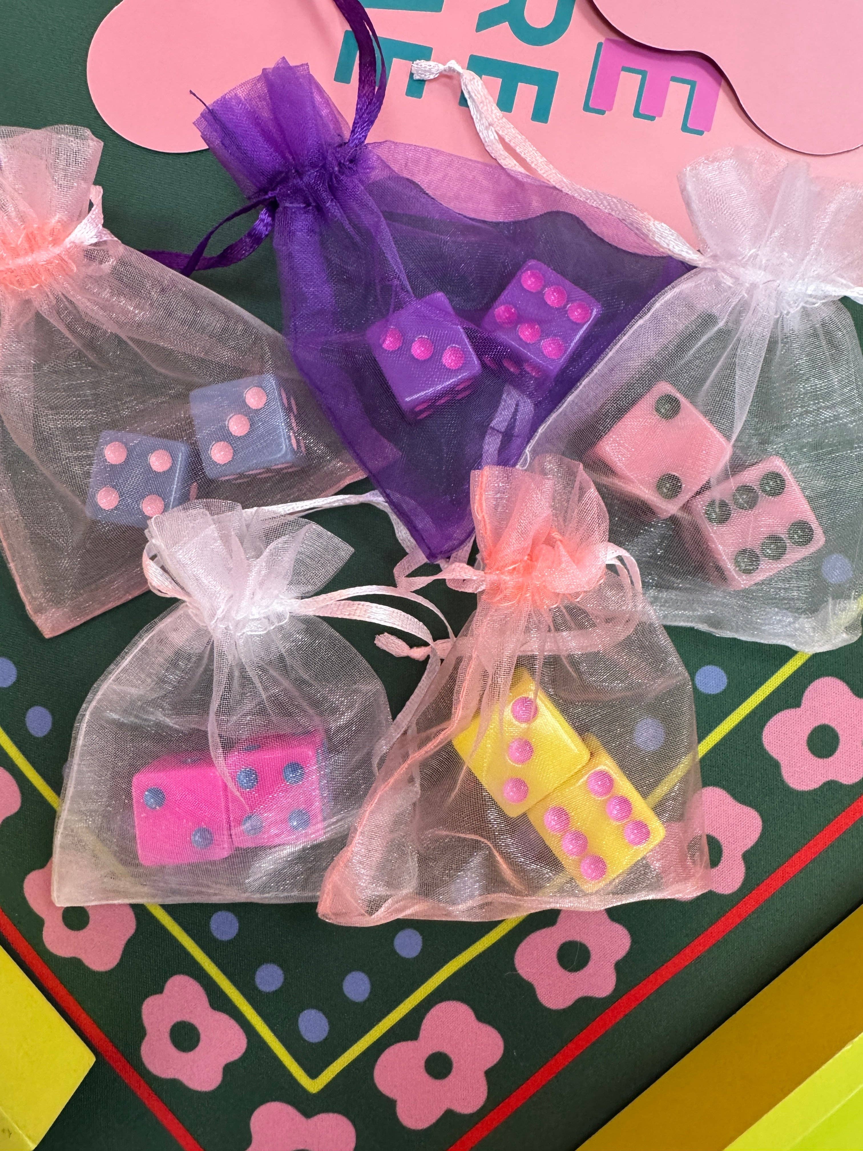 Dice (set of 2): Light Pink with Dark Green