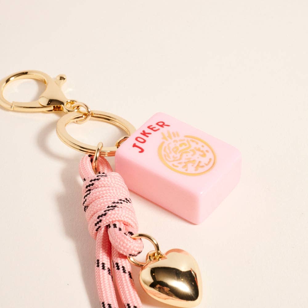 Mahjong Tile Puffy Heart Cord Keychain Bag Charm: Pink / ONE