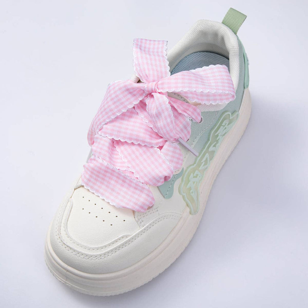 Black, Blue, Red, Pink Gingham Checkered Retro Ribbon Shoelaces | WB00296 - WB00299: Red