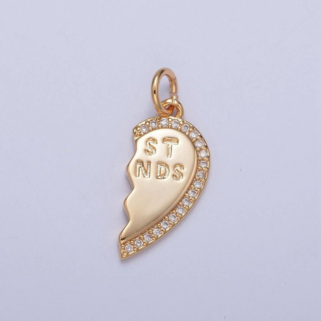 16K Gold Filled Best Friends Micro Paved Cubic Zirconia Breakable Heart Charm Set For Jewelry Making | X-228