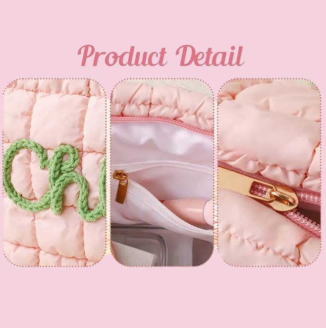 Personalized Quilted Nylon Cosmetic Bag: Brown