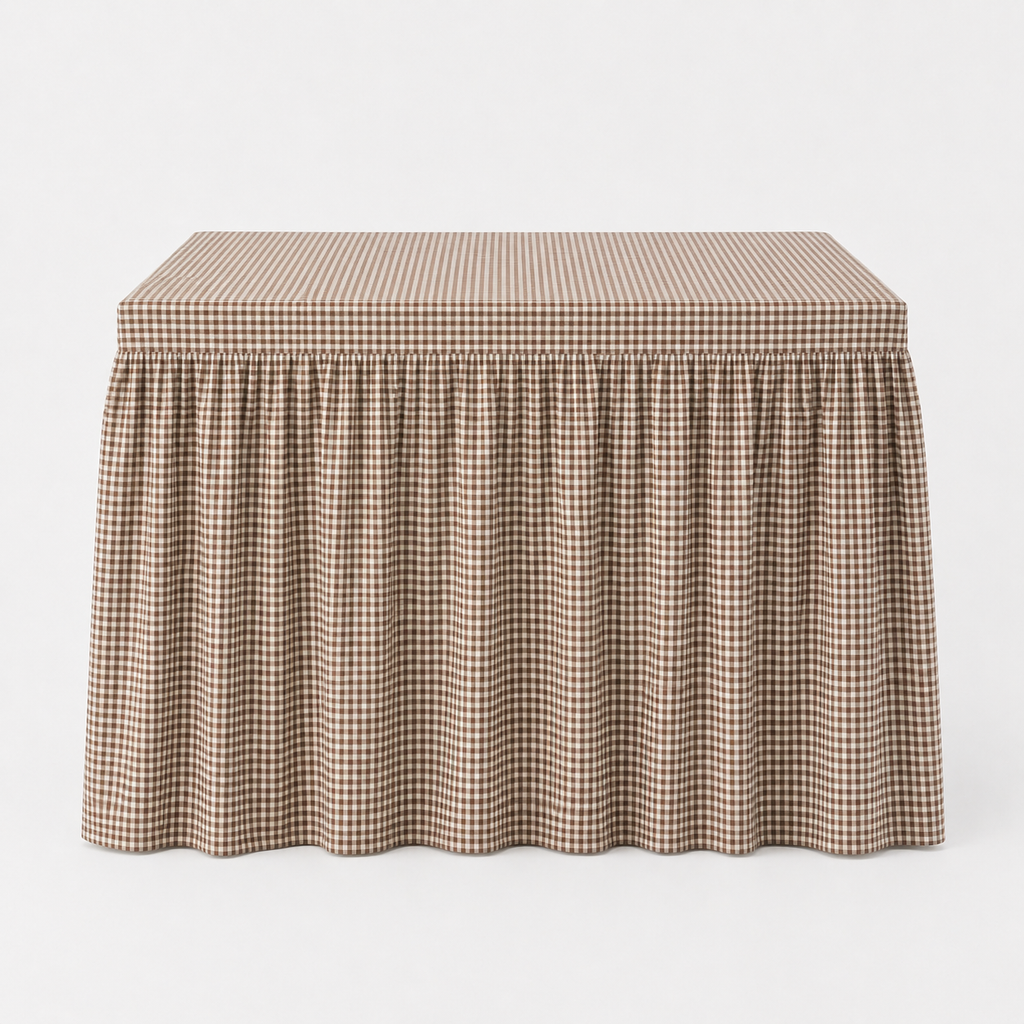 Mahjong Game Tablecloth - Skirted Linen Brown Mini Gingham