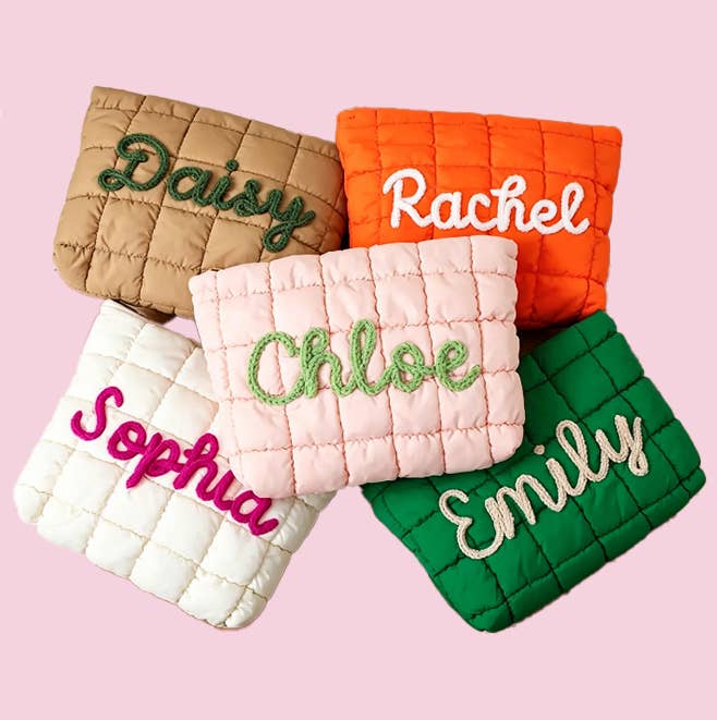Personalized Quilted Nylon Cosmetic Bag: Brown