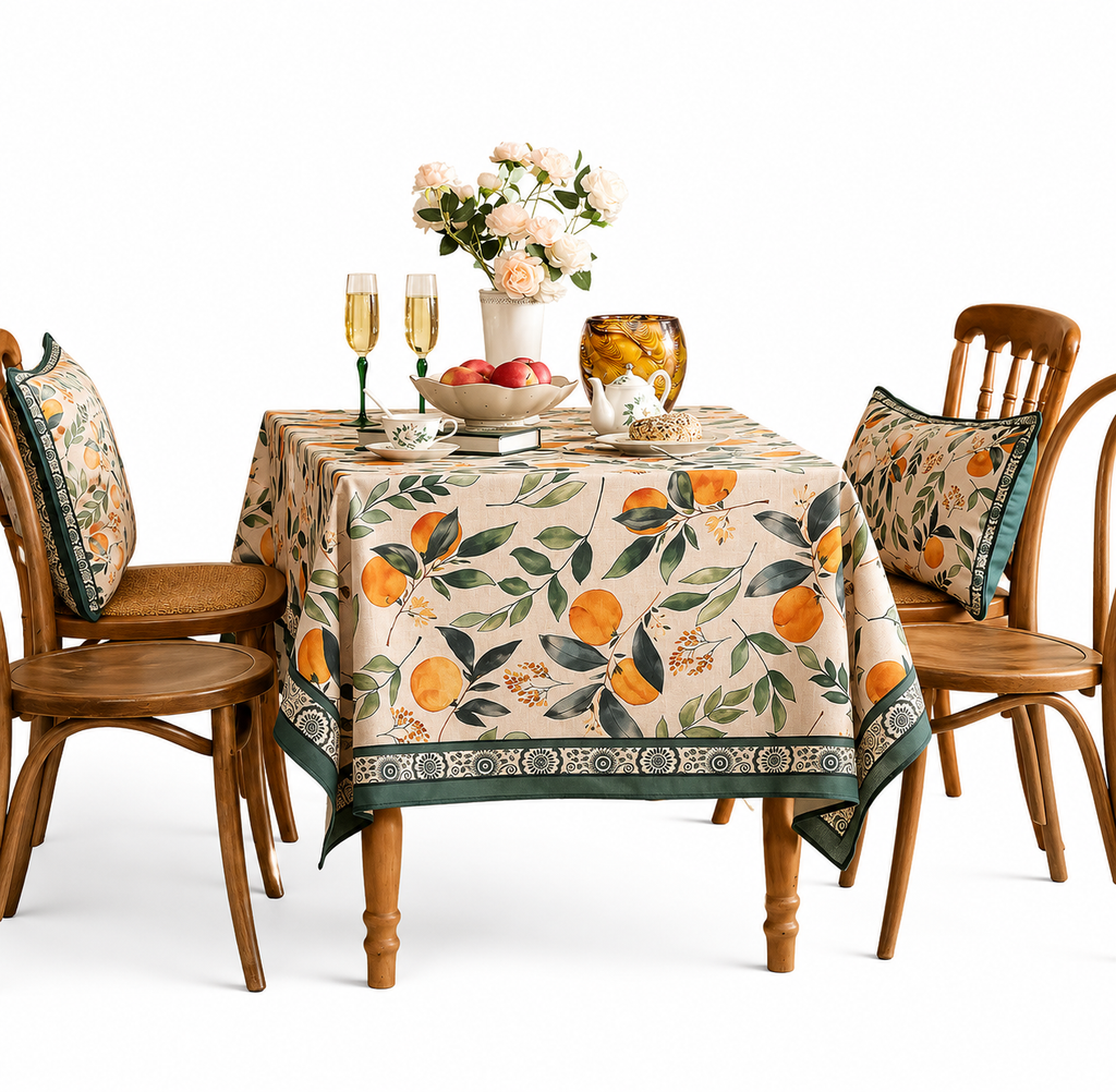 Oranges Vintage Linen Tablecloth