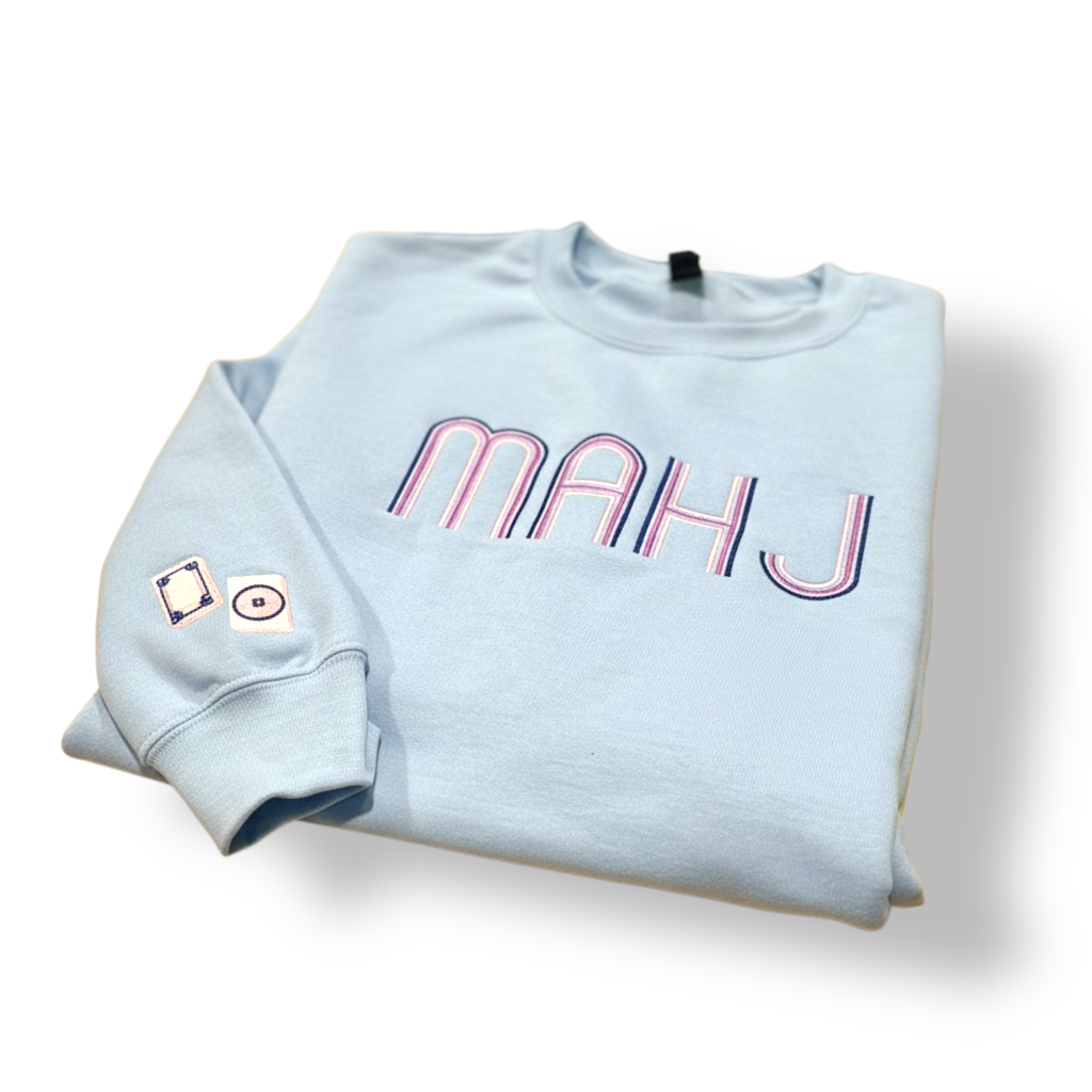 Mahjong Crewneck Sweatshirt with Retro Embroidery: Forrest Green / L