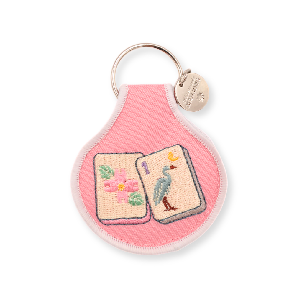 Middle & Main Mahjong Blossom & Bird Embroidered Tile Keychain