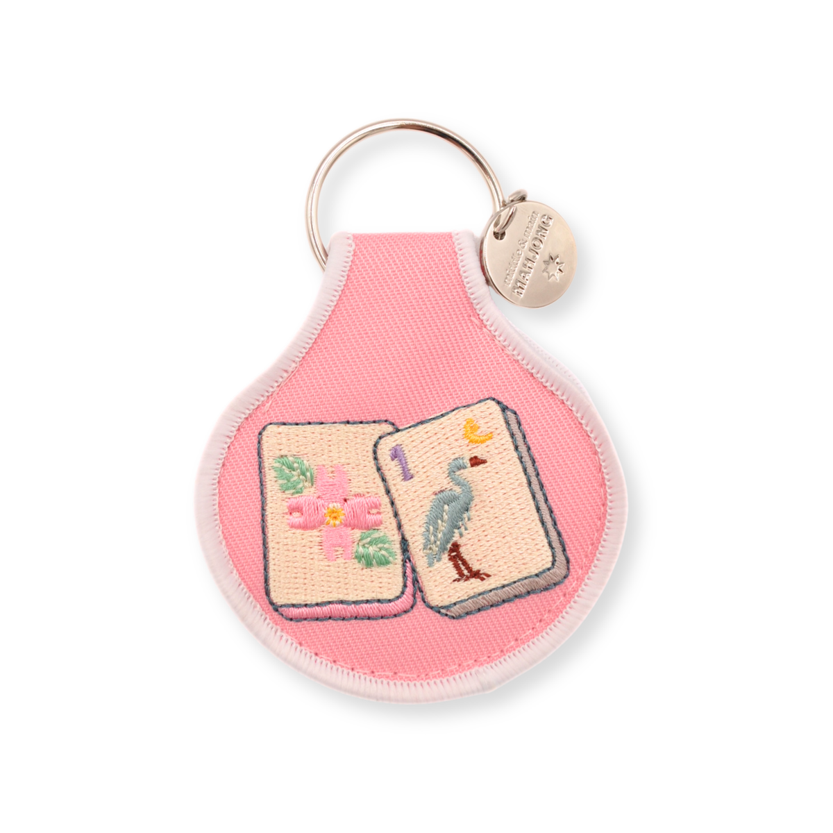 Middle & Main Mahjong Blossom & Bird Embroidered Tile Keychain