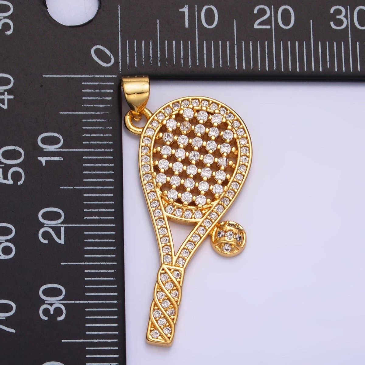 24K Gold Filled Micro Paved CZ Tennis Racket Ball Pendant | AA1066