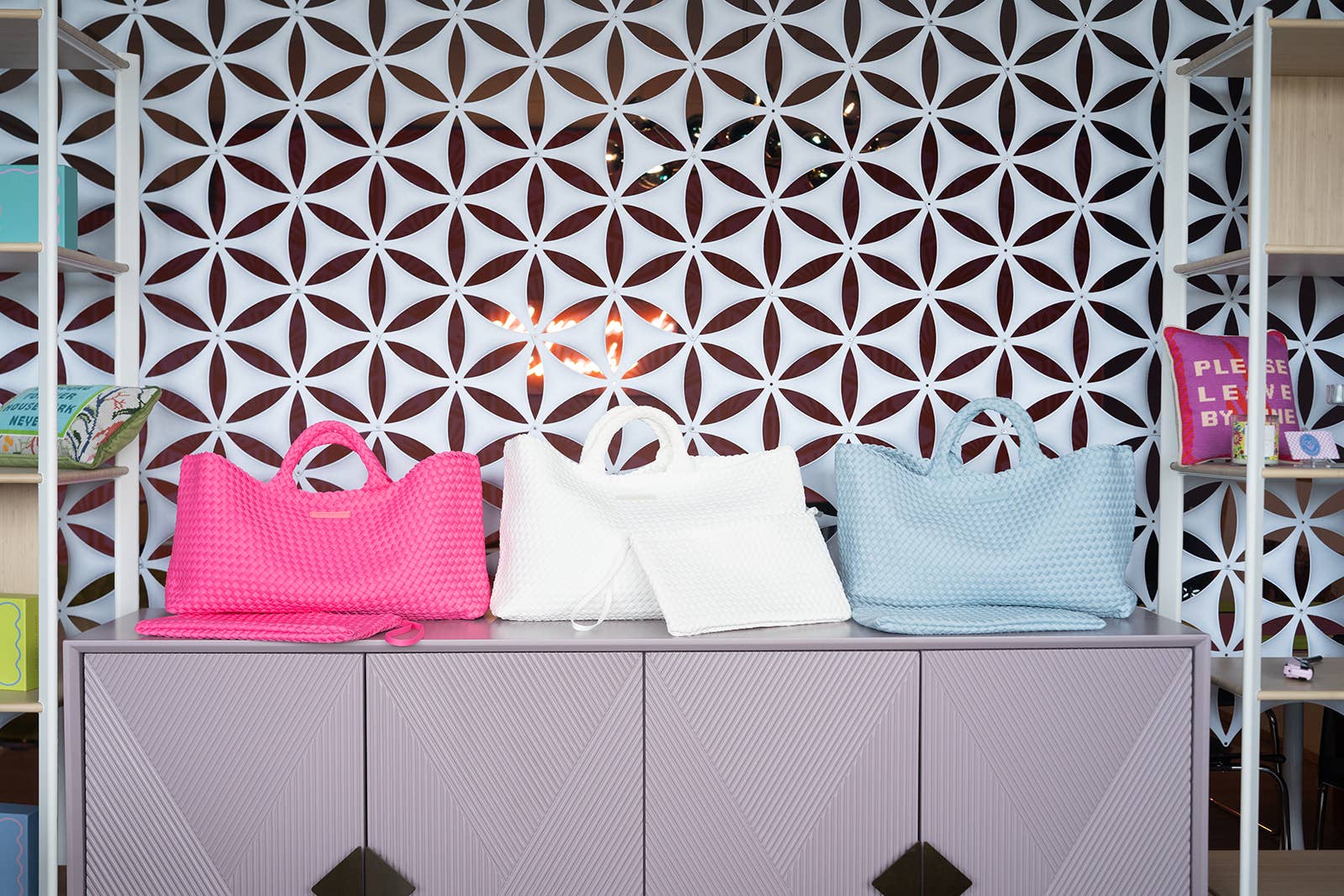 Woven Mahjong Carryall: Bright Pink
