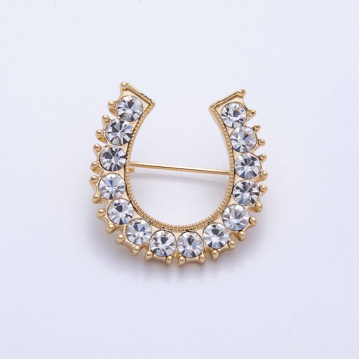 18K Gold Filled 29mm Micro Paved CZ Lucky Horseshoe Brooch Pin | BH-050