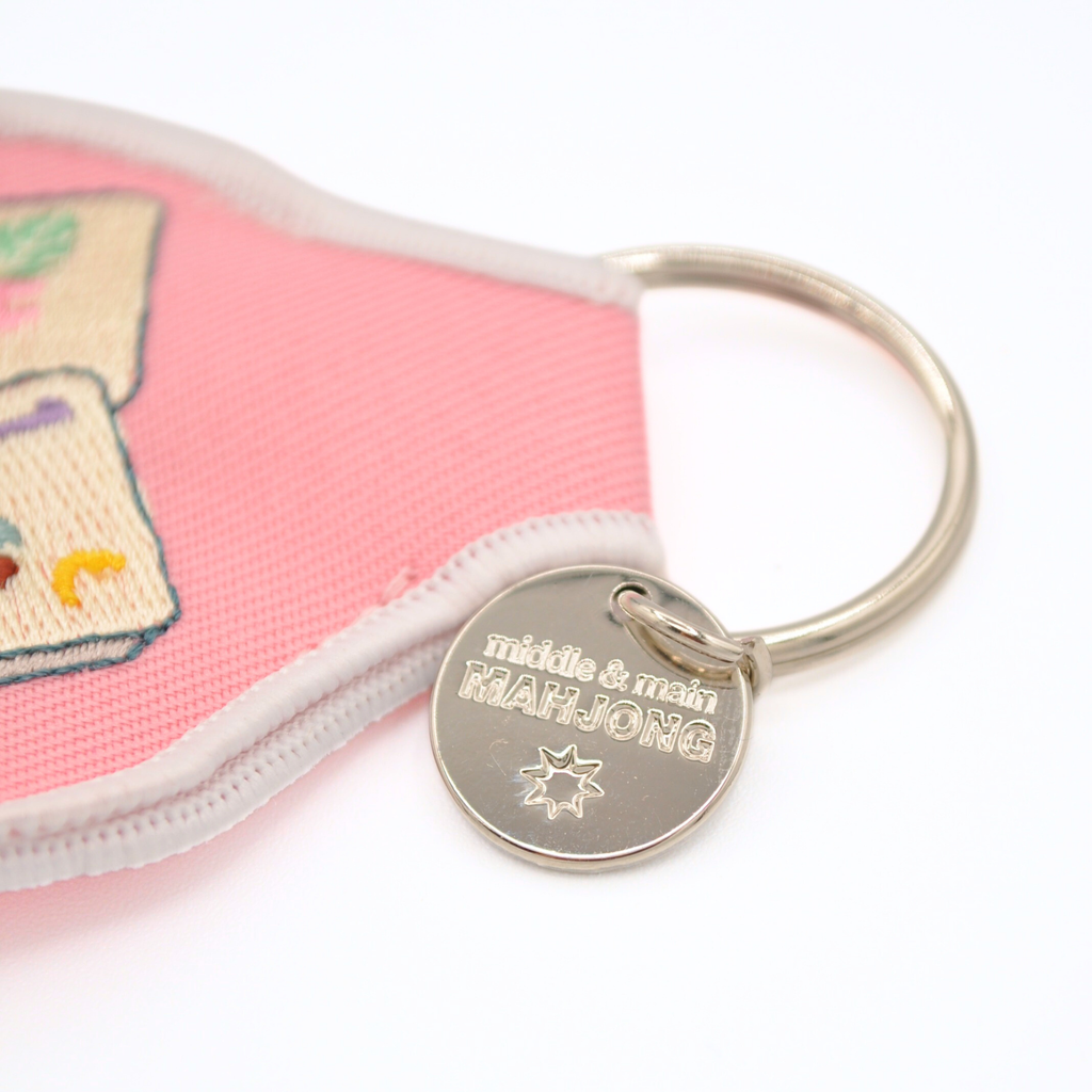 Middle & Main Mahjong Blossom & Bird Embroidered Tile Keychain