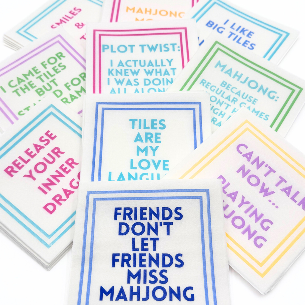 MAHJONG NAPKINS | 5'' x 5'' Luxury, Linen-Feel, Eco-Friendly: 09- Friends Don't Miss Mahjong