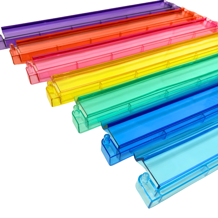 Mahjong Rack and Pusher Set of 4 - Multi Colors Blue Purple Red Green Clear: Clear