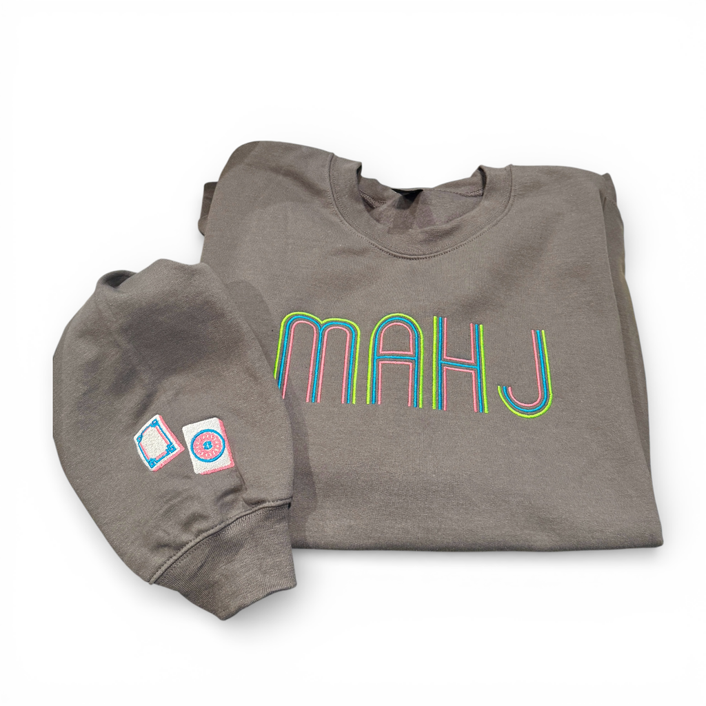 Mahjong Crewneck Sweatshirt with Retro Embroidery: Forrest Green / L