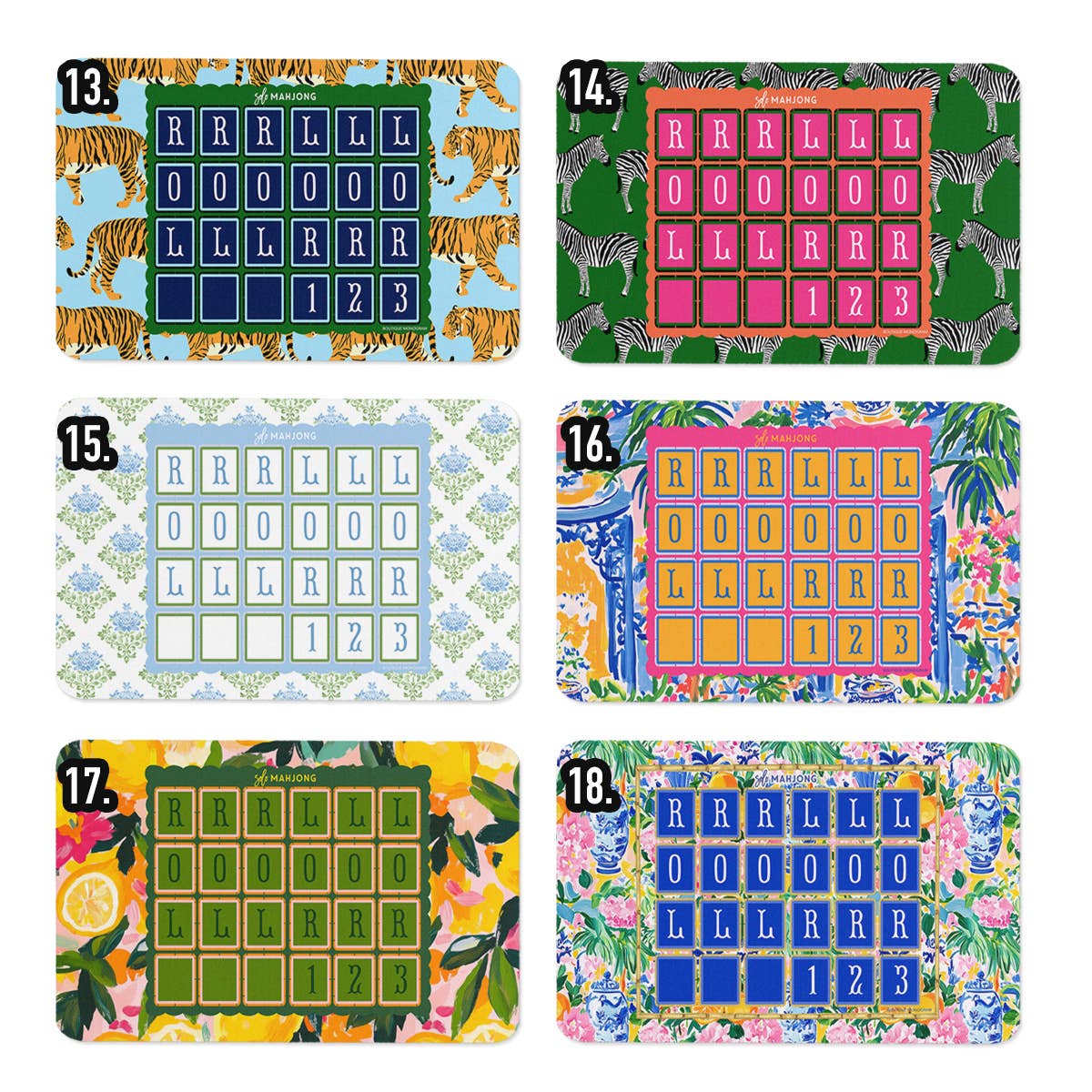 Mahjong Solo Practice Mats, Neoprene, Mix-n-Match Designs: Design #1