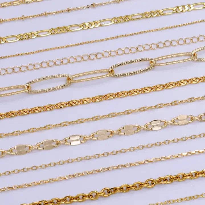Charm Bar Chain Mystery Bag Sampler 10 Random Gold Chain: 7 inch Bracelet