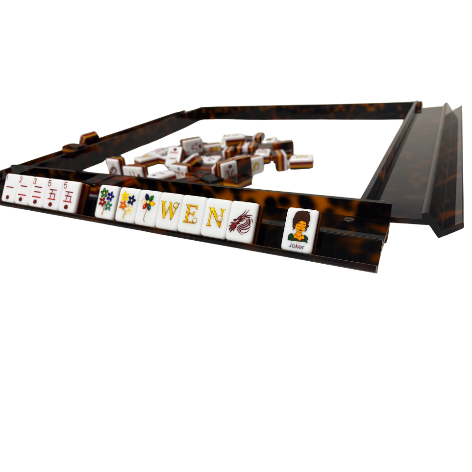 Luxury Handmade Tortoise Shell Acrylic Mahjong Racks and Pushers Set of 4: Tortoise Shell
