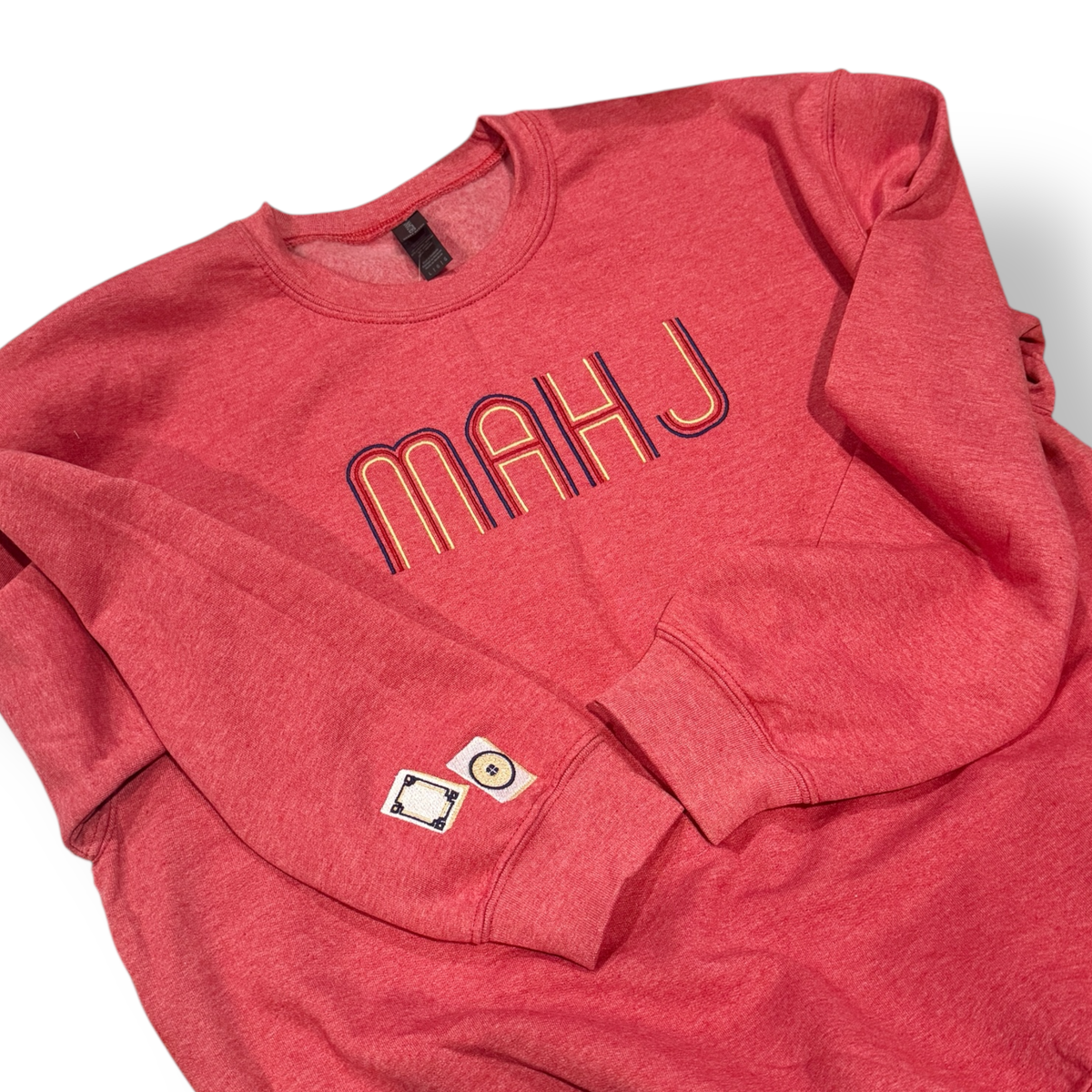 Mahjong Crewneck Sweatshirt with Retro Embroidery: Charcoal / M