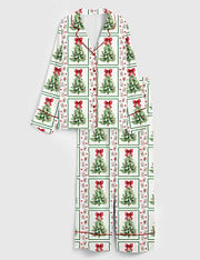 Women’s Mahjong Christmas Tree Long Sleeve Silky Satin Pajama Set