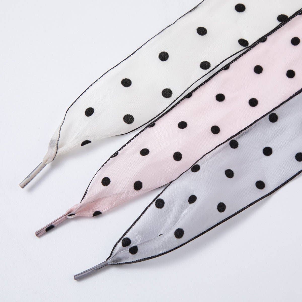 White, Pink, Black Retro Polka Dotted Sheer Chiffon Fabric Ribbon Shoelaces | WB00309 - WB00311: White